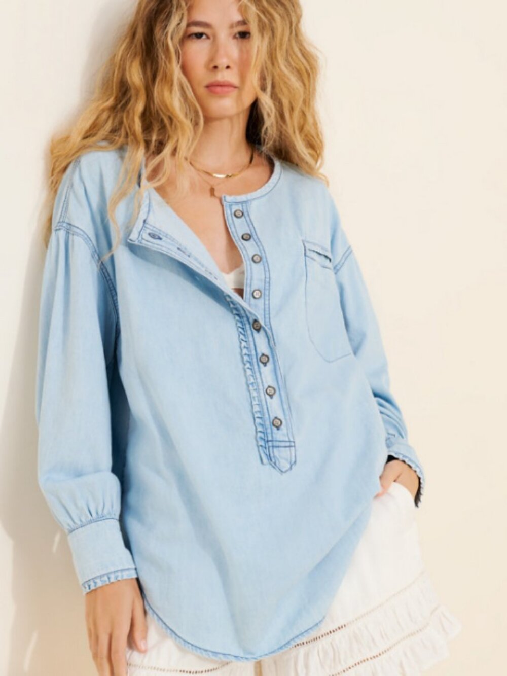 121. NWT We The Free, Free People denim dreaming top, size L